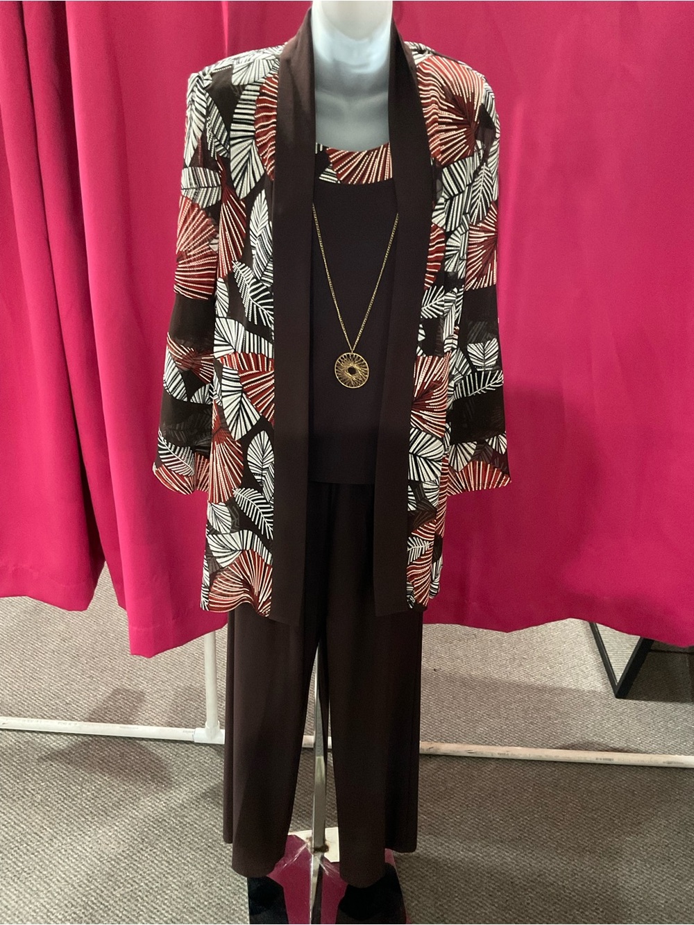 Brown Printed Top & Wide-Leg Pants Set - Brown
